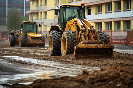 道路维修建筑的挖掘机高清图片