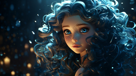 海底的蓝色头发公主背景图片