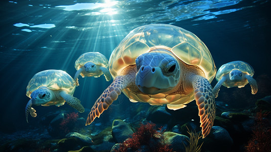 海底透明龟壳的乌龟图片