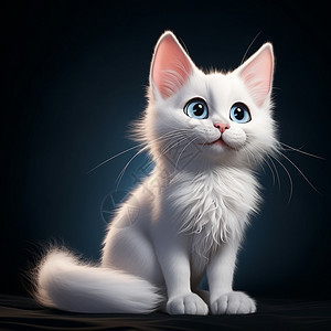 白色毛发的卡通小猫图片