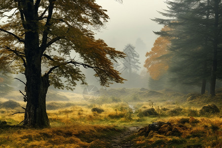 秋天森林中的美丽景观图片