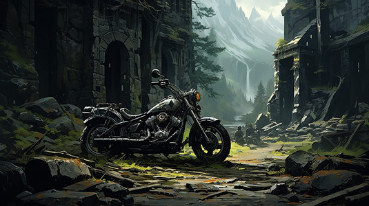 夏季山谷中的越野摩托车背景图片