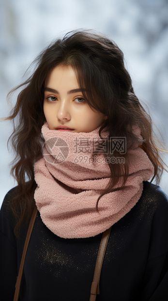 户外寒冷天气中的年轻女子图片