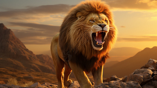 荒野中咆哮的狮子背景图片