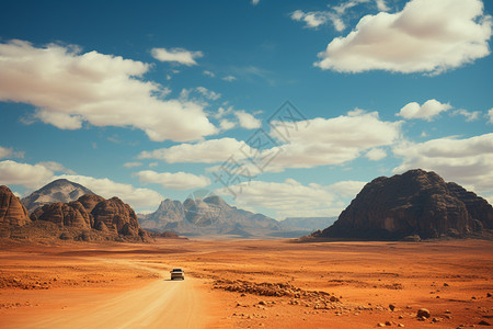 沙漠中驾驶的汽车图片