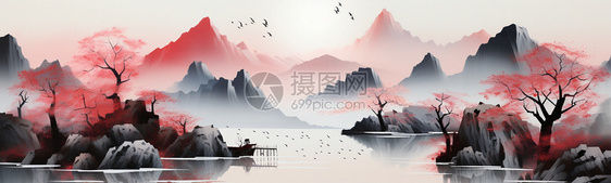 高山流水的风景画图片