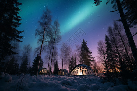 北极光下的绿色帐篷图片