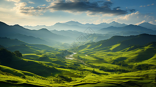 连绵的稻田背景图片