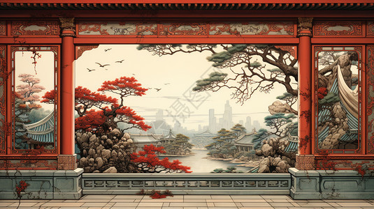 中国仿古建筑背景图片