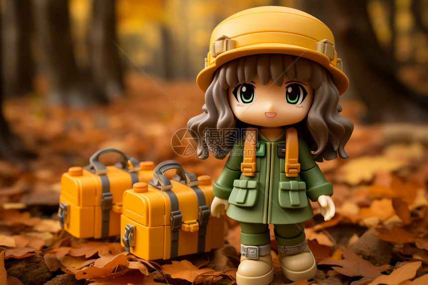 女孩站在满是落叶的地上图片