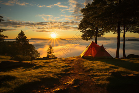 山顶的帐篷背景图片