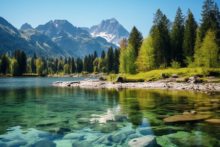 森林公路美丽的山湖背景