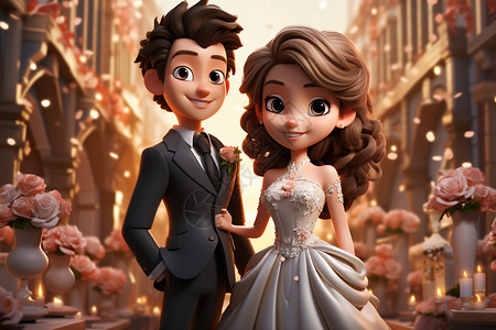 梦幻的婚礼3D插图图片