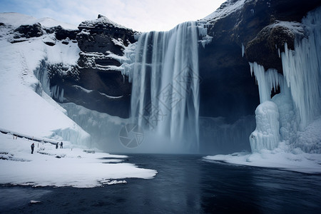 冬天的瀑布美景图片