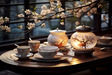 传统品茶文化的陶瓷茶具图片