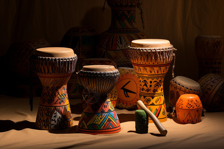 木桌上的非洲鼓图片