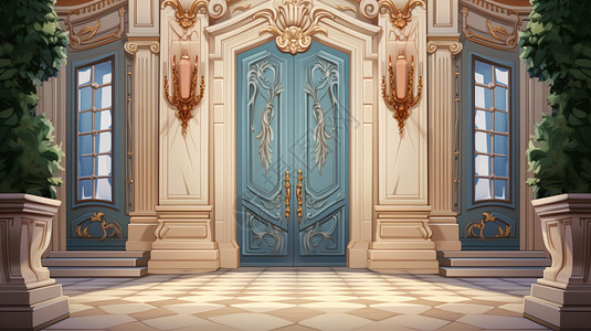 门复古复古门厅插画