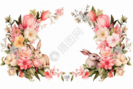 创意花卉兔子卡通背景图片