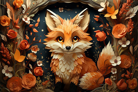 艺术创意狐狸插图背景图片