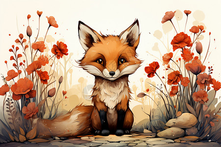狐狸与花园的温馨邂逅背景图片