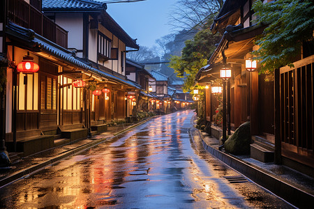 夏季雨后的小镇街景背景图片