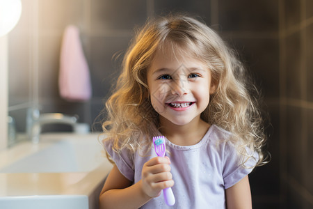 小女孩在卫生间刷牙图片