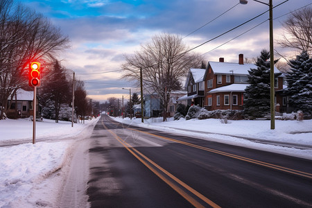 冬日雪后安静的街道图片