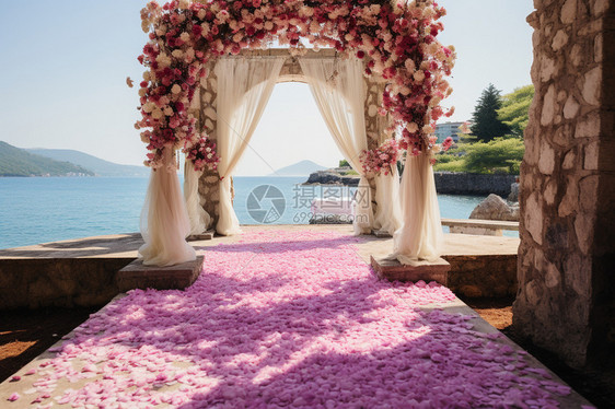 海边婚礼拱门图片