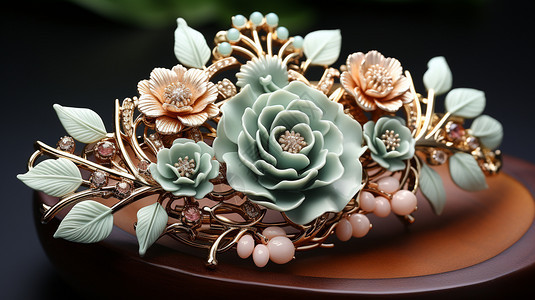 人工雕刻的玉器花朵背景图片