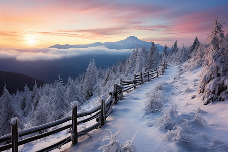 日出日落美景自然雪山的美景背景