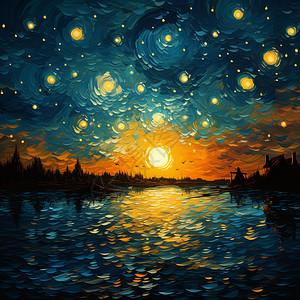 夜晚天空的油画插图图片