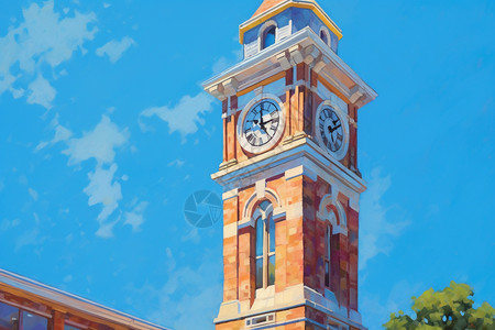 钟楼建筑的油画插图背景图片