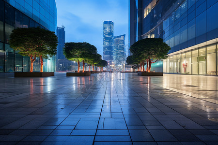 室外广场商用高楼建筑旁的街道背景