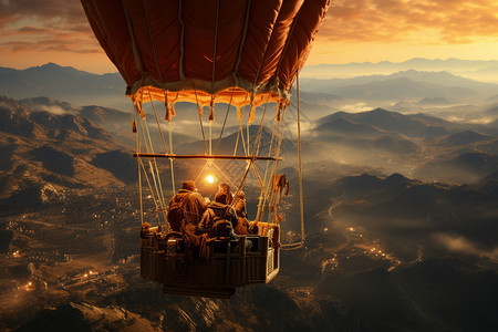乘坐热气球的旅行车图片