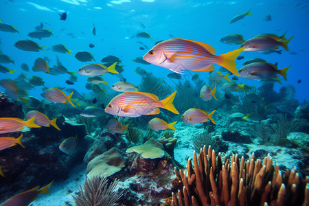 热带海洋下的鱼群图片