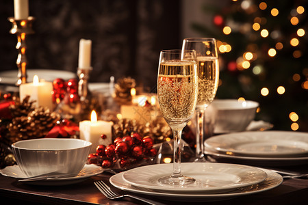 浪漫的圣诞节餐桌图片