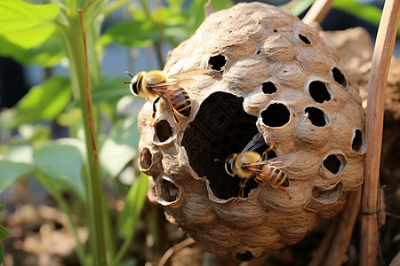 户外筑巢的大黄蜂图片
