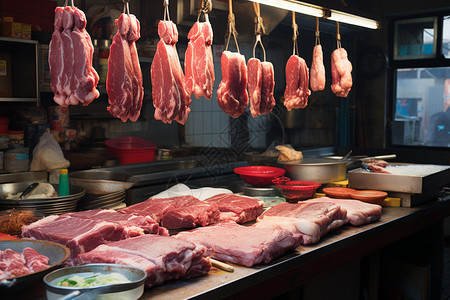 猪肉店的新鲜猪肉图片