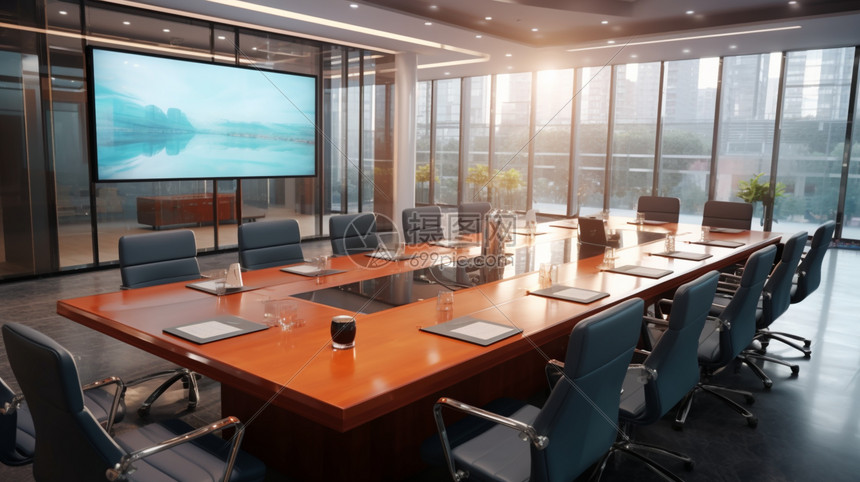 现代企业的大型会议室图片