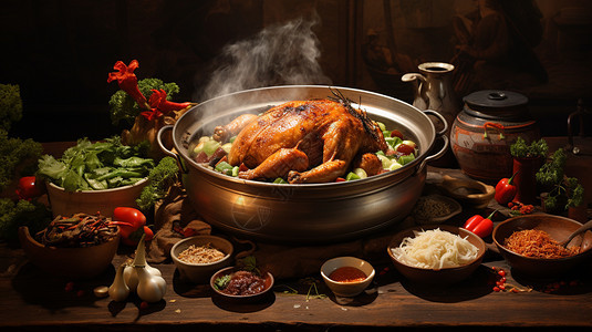美味的铁锅炖鸡图片