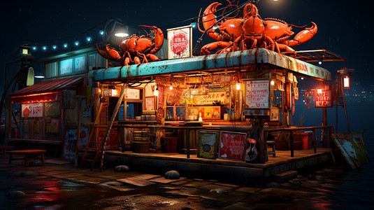 路边惬意的海鲜餐厅图片