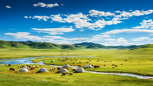 美丽草原辽阔的内蒙古大草原背景