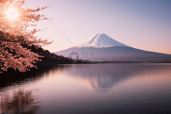 湖中倒影富士山图片
