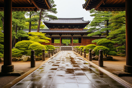 下完雨的宏伟寺庙图片