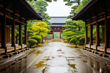 下完雨的寺庙图片