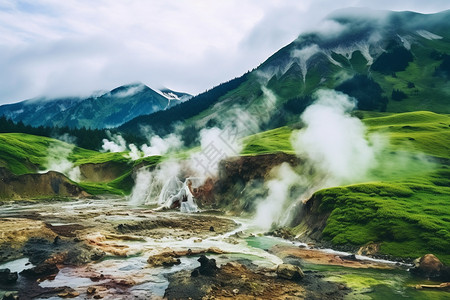 山上的温泉高山绿地高清图片