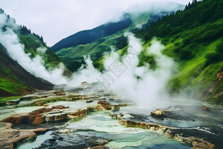 山间的温泉图片