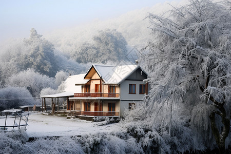 被暴风雪袭击的房屋图片