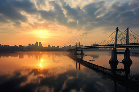 夕阳下的城市桥梁图片