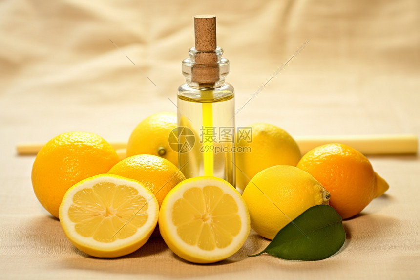 一杯香橙柠檬油摆放在上图片
